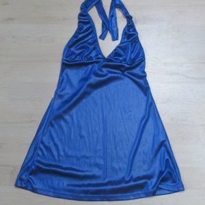WET LOOK SLINKY HALTER / MINI DRESS, BLUE